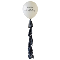 Balón latexový Happy Birthday so strapcovým chvostom telová/čierna 60 cm