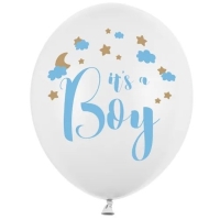 Balónik biely, modrá potlač "It´s a Boy" 30 cm 1 ks