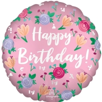 Balónek fóliový HB růžový s pivoňkami 45 cm
