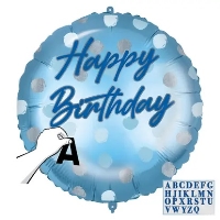 Balónik fóliový Happy Birthday Bodky modré so samolepkami 46 cm