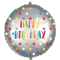 Balnek fliov Happy Birthday stbrn s barevnmi hvzdami 46 cm