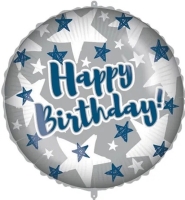 Balnek fliov Happy Birthday stbrn s hvzdami 46 cm