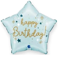 Balónik fóliový Hviezda Happy Birthday svetlo modrá 46 cm