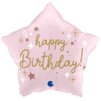 Balónik fóliový Hviezda Happy Birthday svetlo ružová 46 cm