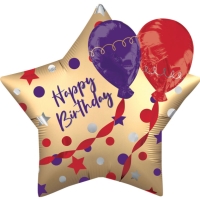 Balónik fóliový Hviezda zlatá "Happy birthday" 71 cm