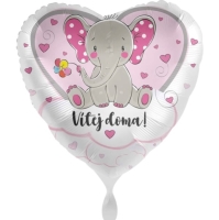 Balónik fóliový Srdce "Vítej doma" Slon ružový 43 cm