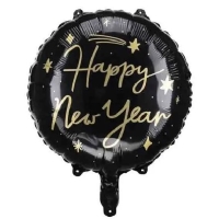 Balónik fóliový čierny Happy New Year 35 cm
