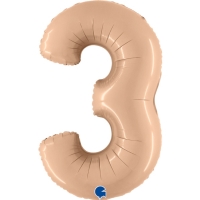 Balónik fóliový číslo 3 Saténová nude 102 cm