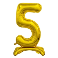 Balónik fóliový číslo 5 na podstavci zlaté 74 cm