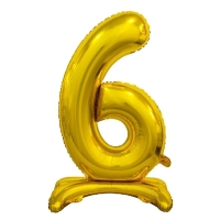 Balónik fóliový číslo 6 na podstavci zlaté 74 cm
