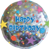 Balónik fóliový holografický Happy Birthday 45 cm