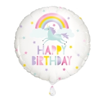 Balnik fliov okrhly Rainbow Unicorn Happy Birthday 45 cm