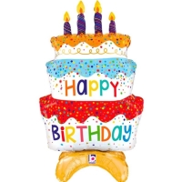 Balónik fóliový samostatne stojaci Torta Happy Birthday 74x73 cm