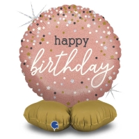 Balónik fóliový samostojný Happy Birthday ružový 41 cm