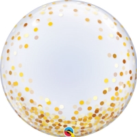 Balónik fóliový transparentný Zlaté konfety 61 cm
