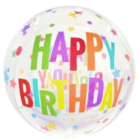 Balóniková bublina transparentná Happy Birthday 46/51 cm
