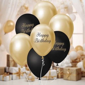 Balnkov buket Happy Birthday erno-zlat 30 cm 7 ks