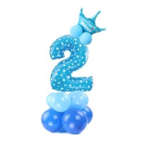 Balónový set Číslica 2 s korunkou na podstavci modrá