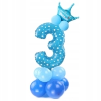 Balónový set Číslica 3 s korunkou na podstavci modrá
