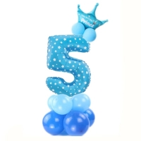Balónový set Číslica 5 s korunkou na podstavci modrá