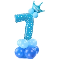 Balónový set Číslice 7 s korunkou na podstavci modrá