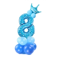 Balónový set Číslica 8 s korunkou na podstavci modrá