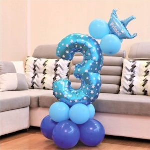 Balónkový set Číslice 3 s korunkou na podstavci modrá