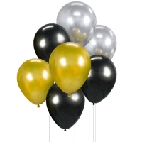 Balóniky buket B&C, zlatá, strieborná, čierna 7 ks