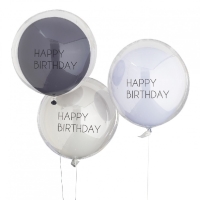 Balóniky dvojvrstvové Námornícka/sivá Happy Birthday 45 cm 3 ks