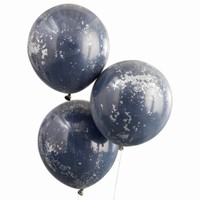 Balóniky dvojvrstvové tmavo modré so striebornými konfetami 46 cm, 3 ks
