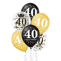 Balóniky latexové 40. narodeniny čierna/zlatá mix 30 cm 6 ks