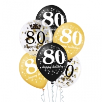 Balóniky latexové 80. narodeniny čierna/zlatá mix 30 cm 12 ks