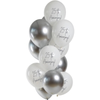 Balóniky latexové Silver Anniversary 25. výročie 33 cm 12 ks