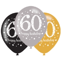 Balóniky latexové Sparkling Happy Birthday "60" 27,5 cm 6 ks