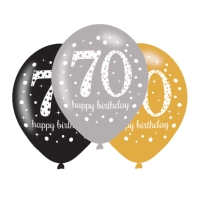 Balóniky latexové Sparkling Happy Birthday "70" 27,5 cm 6 ks