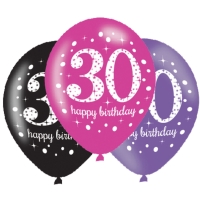 Balniky latexov Sparkling Happy Birthday ruov "30" 27,5 cm 6 ks