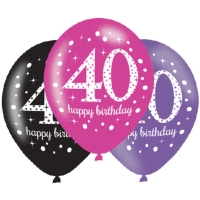 Balóniky latexové Sparkling Happy Birthday ružové "40" 27,5 cm 6 ks