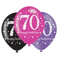 Balóniky latexové Sparkling Happy Birthday ružové "70" 27,5 cm 6 ks