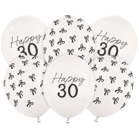 Balnky latexov "Happy 30" s malikami 30 cm 6 ks