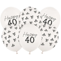 Balnky latexov "Happy 40" s malikami 30 cm 6 ks