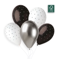 Balóniky latexové, Konfety čierno-strieborné s bodkami 5ks 33cm