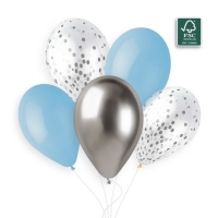 Balóniky latexové, Konfety modro-strieborné 5 ks 33 cm
