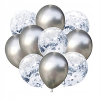 Balniky latexov chrmov/s konfetami strieborn 30 cm 10 ks