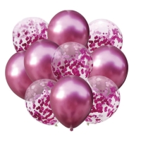 Balóniky latexové chrómové/s konfetami tmavo ružové 30 cm 10 ks