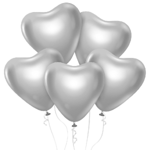 Balnky latexov, platinov stbrn srdce 30 cm 6 ks