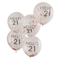 Balóniky latexové transparentné Hello 21 s konfetami 30 cm, 5 ks