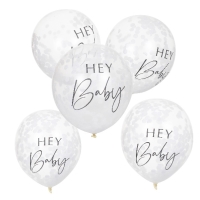 Balóniky latexové transparentné s konfetami Hey Baby 30 cm 5 ks