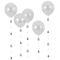 Balóniky latexové transparentné s konfetami Merry Christmas a závesom 30 cm, 5 ks
