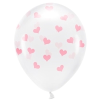 Balniky latexov transparentn s ruovmi srdiekami 30 cm 6 ks