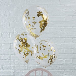 BALONKY latexov transparentn se zlatmi konfetami 5ks